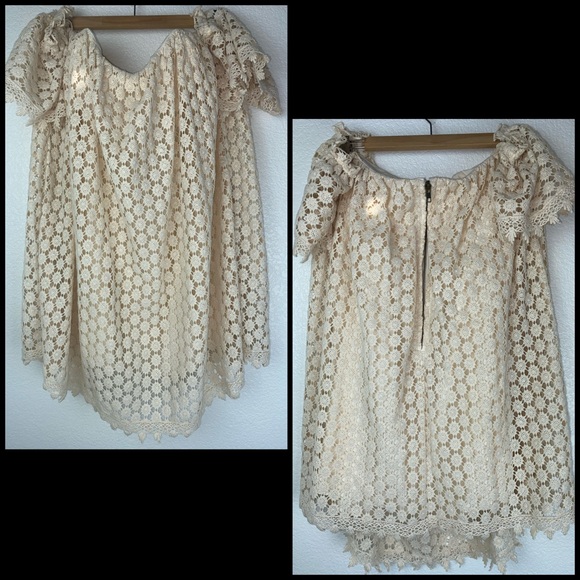 Tularosa Crochet Ditzy Floral Lace Off Shoulder Trapeze Dress - Picture 5 of 9